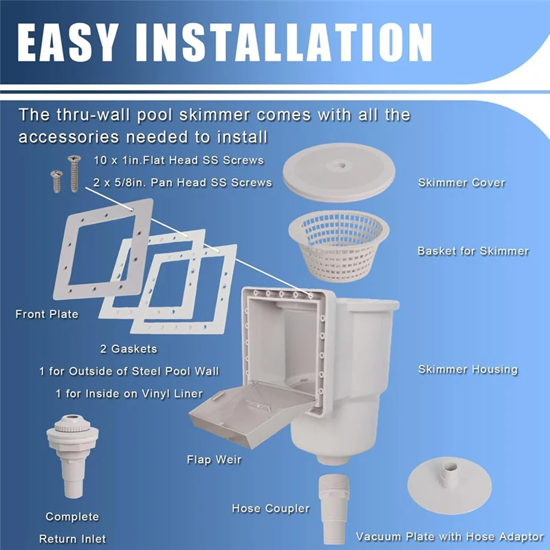 

ABUP-Above Ground Pool Skimmer,Thru-Wall Skimmer With Accessory, Swimming Pool Skimmer,Opening Width 6 Inches, SP1091LX