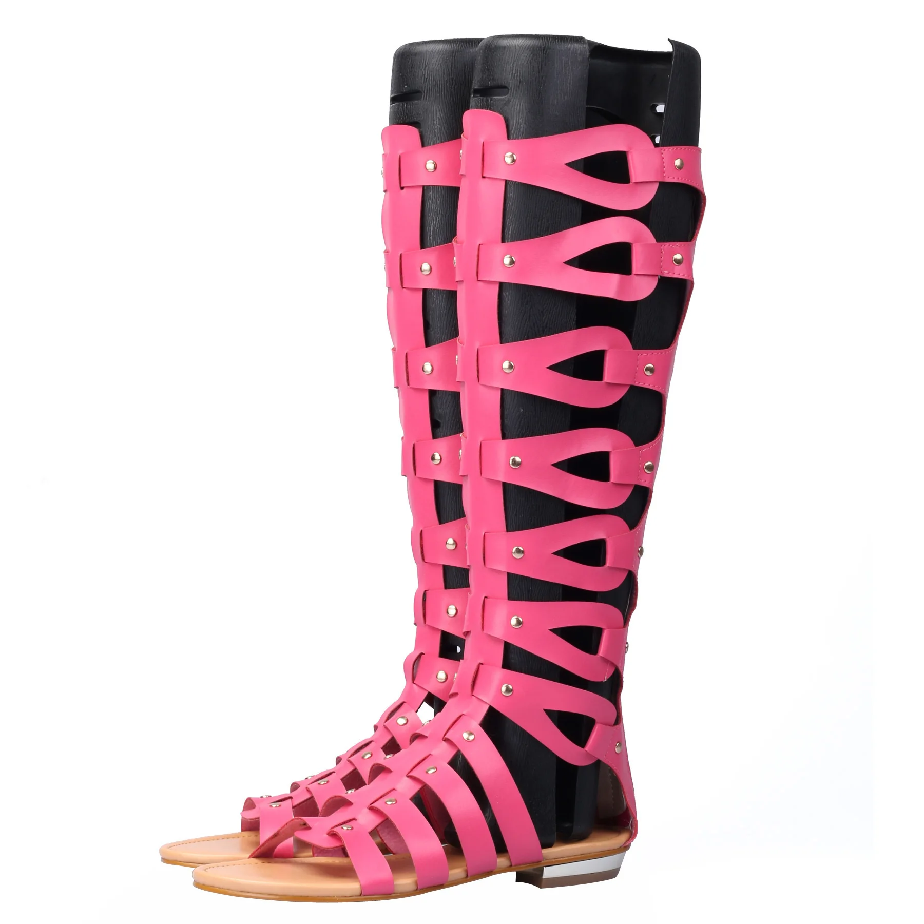 TIMETANG  Women Summer Cool Boots Sexy Open Toe Cut-out Gladiator Flat  Fashion Rome Back Zipper  Street Style  Sandals Shoes