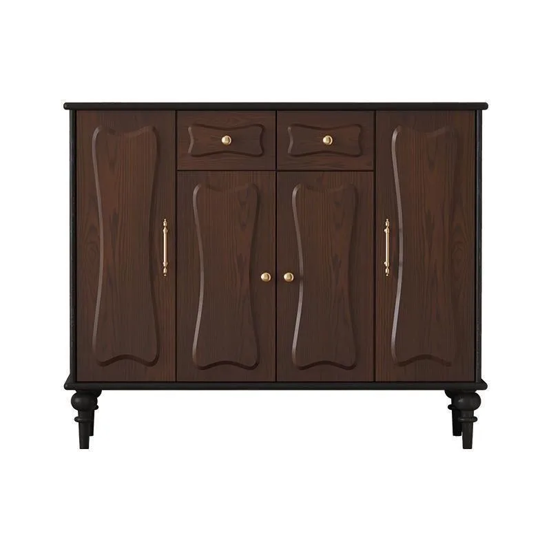 French black solid wood shoe cabinet, large-capacity entrance at the door, retro entrance foyer, antique shoe rack