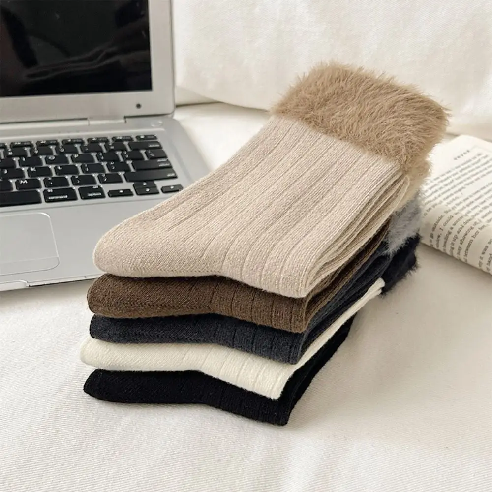 5 çift streetwear y2k kürklü lolita çorap peluş kenar kalınlaşmak peluş polar çorap japon tarzı sıcak orta buzağı tüp çorap kadın