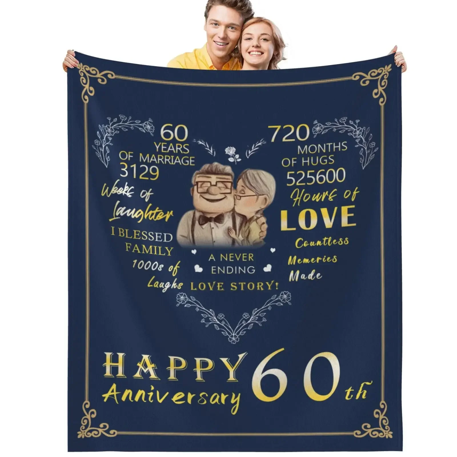 60th Anniversary Blanket, Diamond Wedding Gift for Couple's Parents on their 60th Anniversary