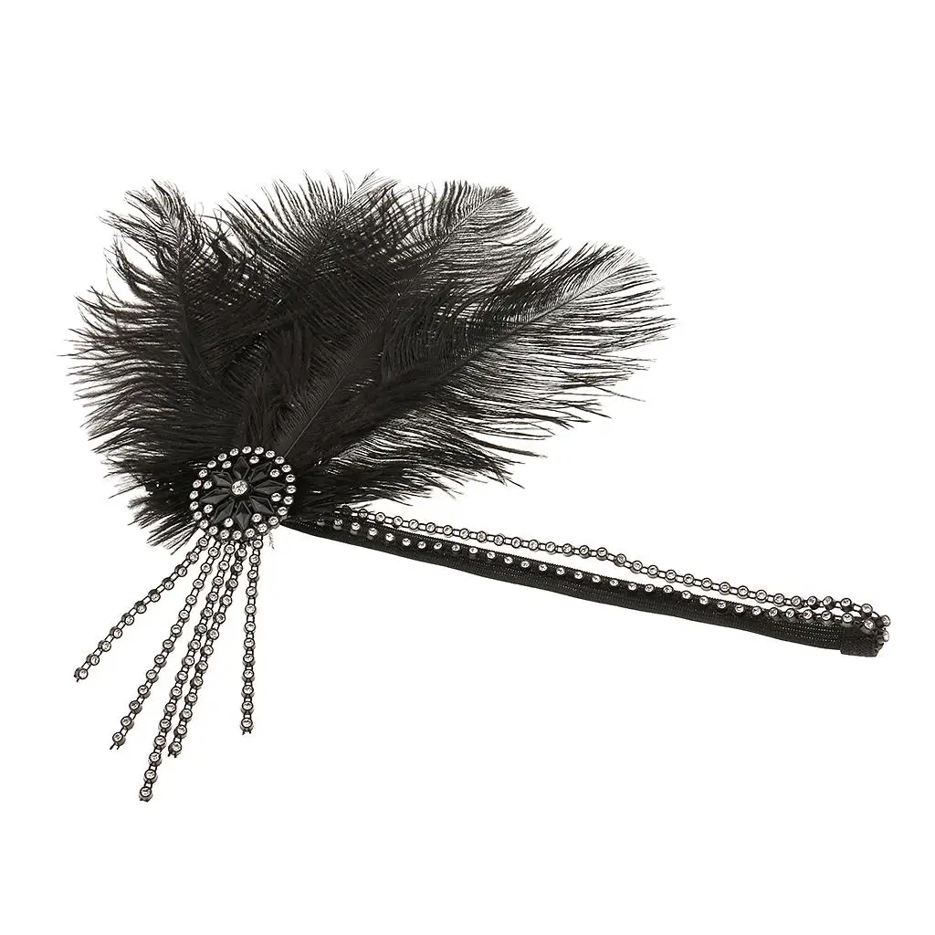 920 Black Feather Headband Wedding Headpiece Flappers Costume - Black, as described