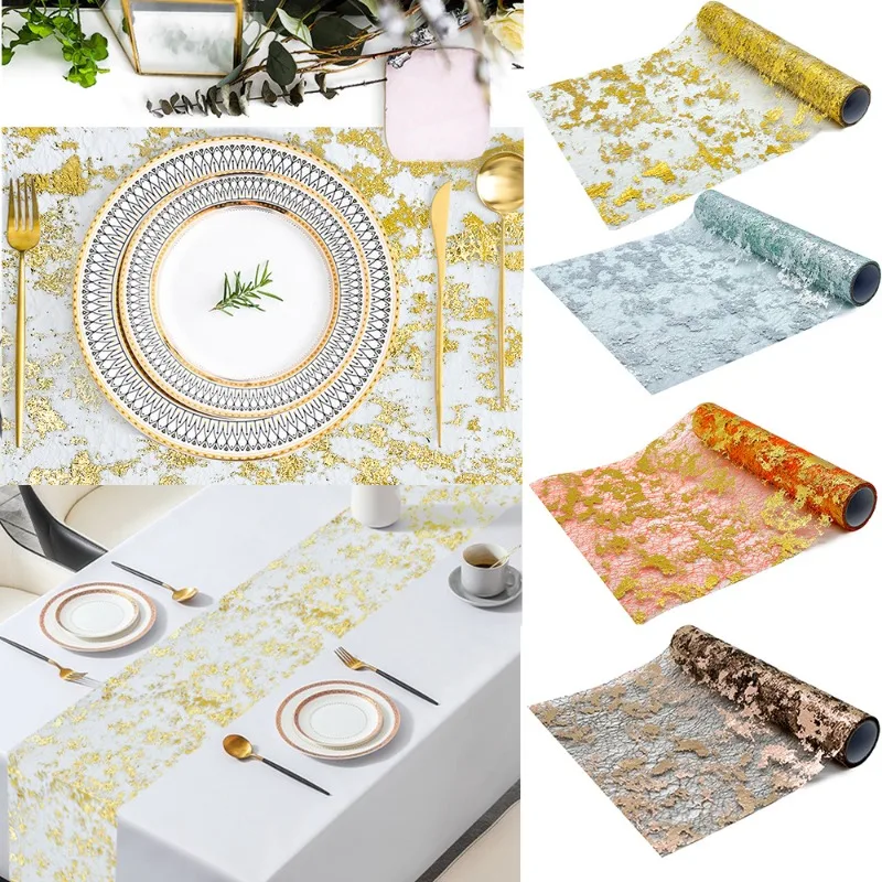28cmx10/15M Sequin Glitter Table Runner Metallic Mesh Gold Fabric for Table Decor Christmas Wedding Birthday Supplies Decoration