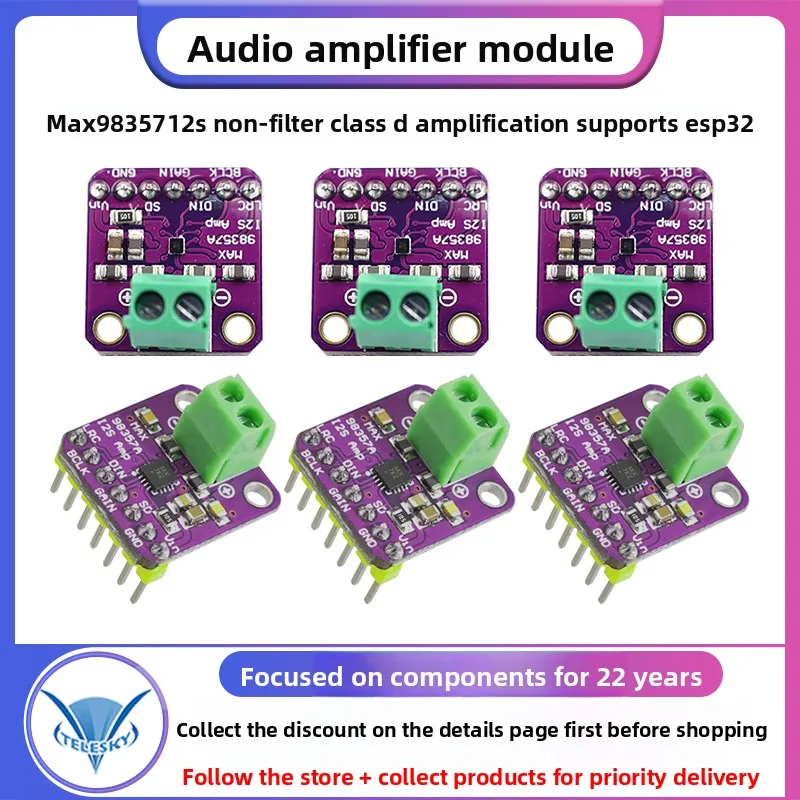 1PCS MAX98357 I2S 3W Class D Amplifier Breakout Interface Dac Decoder Module Filterless Audio Board for Raspberry Pi Esp32