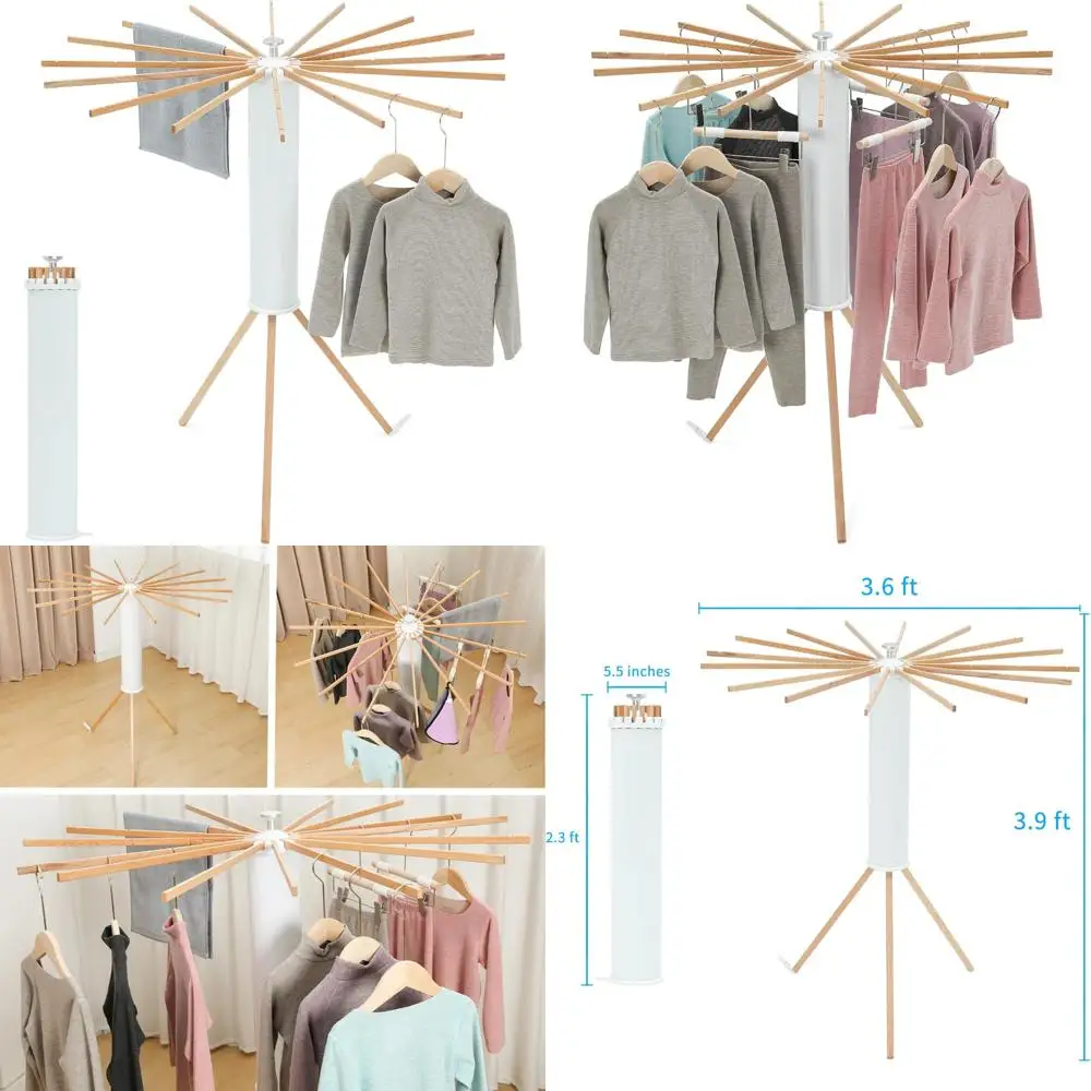 

Collapsible Wooden Tripod Drying Rack for Indoor Laundry - Foldable Clothing Rack for Apartments