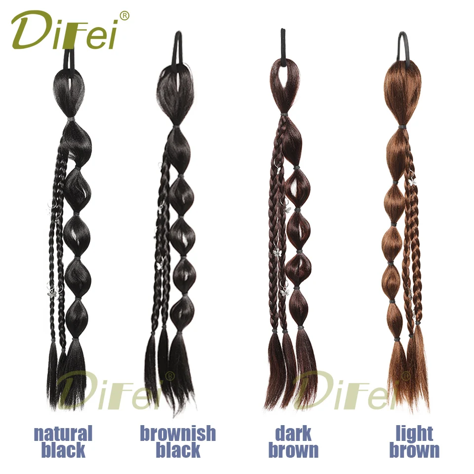 DIFEI 45cm Boxing Braid Synthetic Wig Braid Female Ponytail Sweet Cool Twist Braid Music Festival Double Ponytail Braid Wig