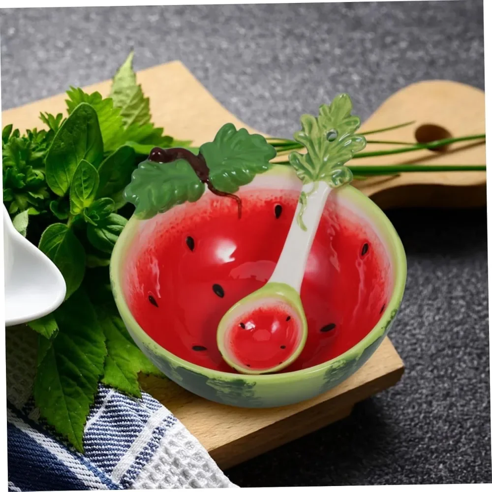 

Ceramic Fruit Shaped Bowl with Spoon Watermelon Dishes Kitchen Decoration Serving Bowl for Soup Cereal Ice Cream Salad Dessert