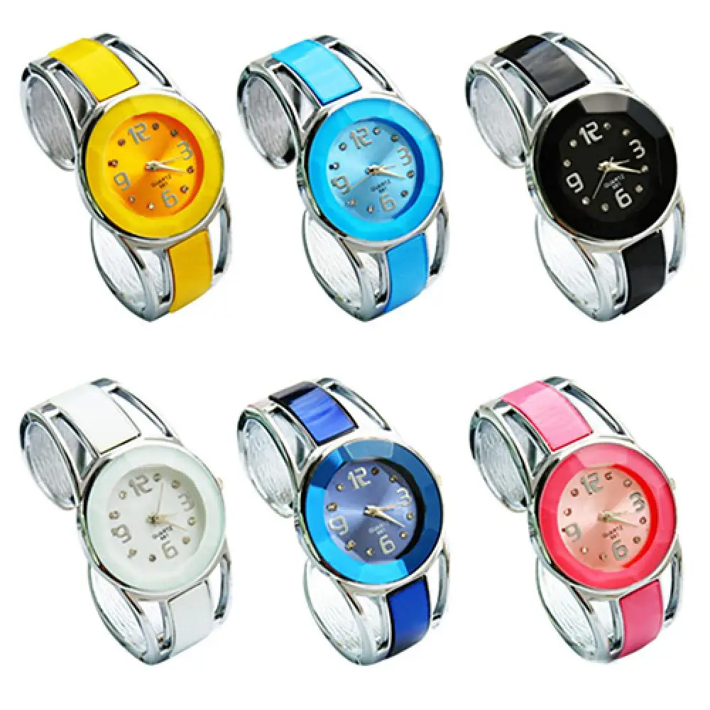 Hot Sales Women Fashion Opening End Quartz Analog Round Case Bracelet Bangle Wrist Watch