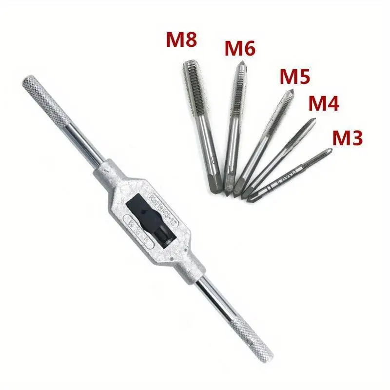 6/8 Pcs HSS Hand Screw Tap Die Wrench Metric Plug Tap M3 M4 M5 M6 M8 M12 for Metal Wood DIY Tools