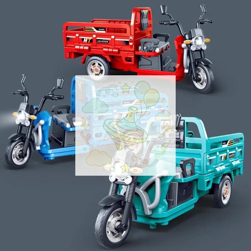 1Pcs Tricycle Toy Car Pull Back Three Wheeler Motorcycle Toys With Light And Sound Kids Simulation Transport Vehicle For Boys