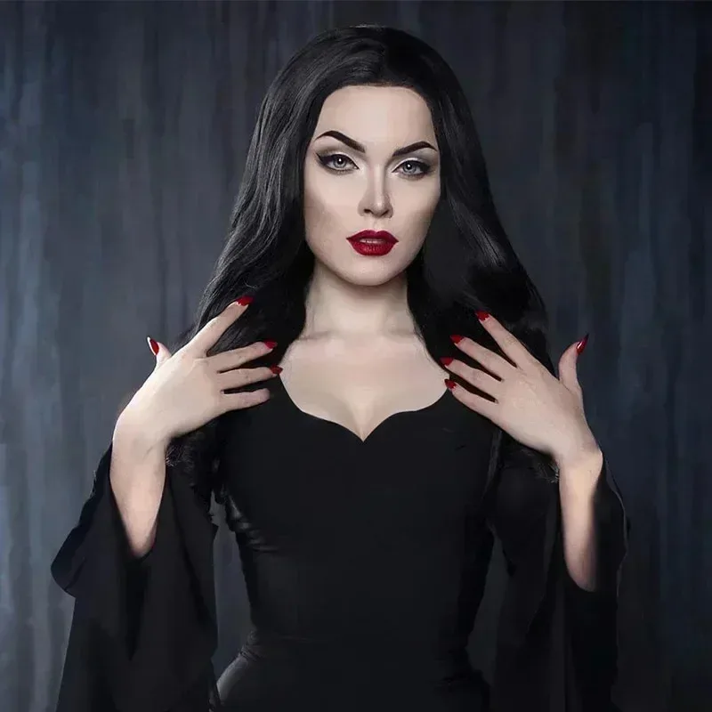 2025 yiyi quarta-feira addams família uniforme vestido filme morticia cosplay traje perucas pretas para mulheres halloween carnaval a