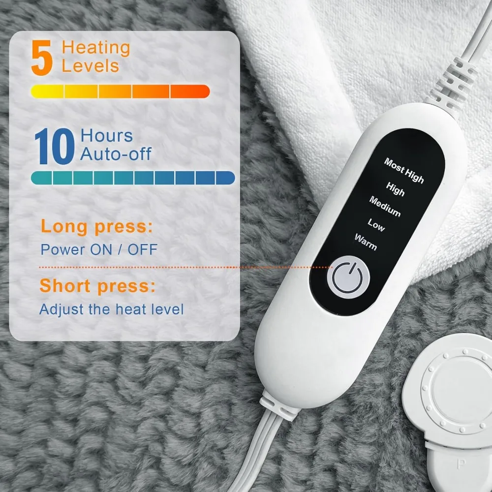 بطانية رمي تسخين كهربائي 50 × 60 مع 5 إعدادات للحرارة، إيقاف تلقائي، صوف ناعم للأريكة والسرير