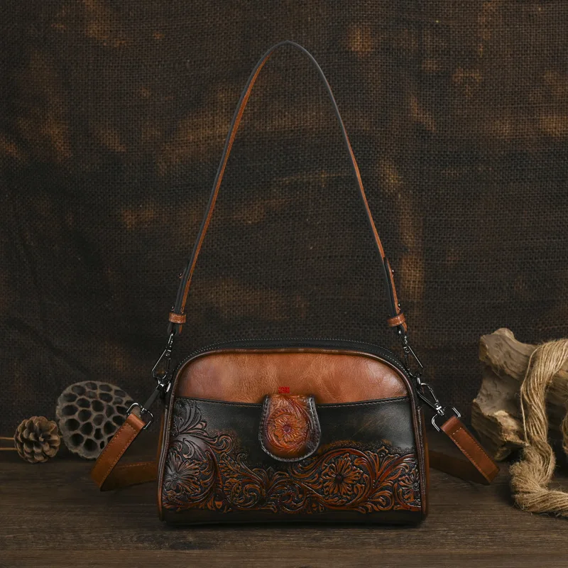 Johnature 2026 New Retro Embossed Women's Bag Versatile Large Capacity Chinese Style Shoulder Crossbody Bag