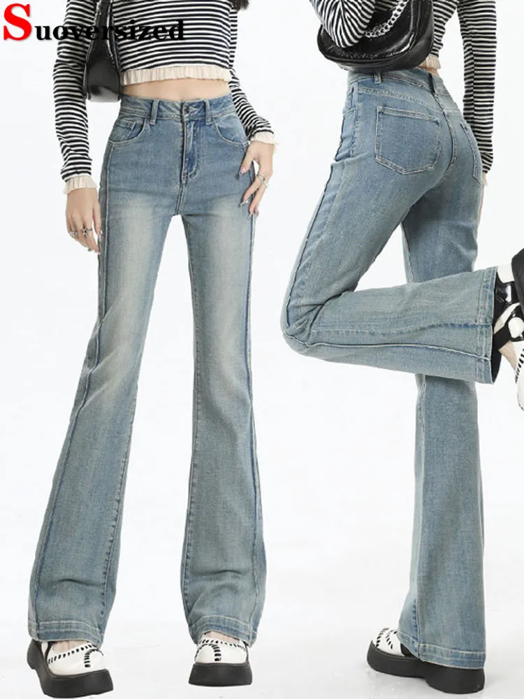 

Spring Fall Skinny Vintage Flare Jeans Women Casual High Waist Stretch Wide Leg Denim Pants Korean Fashion Streetwear Vaqueros