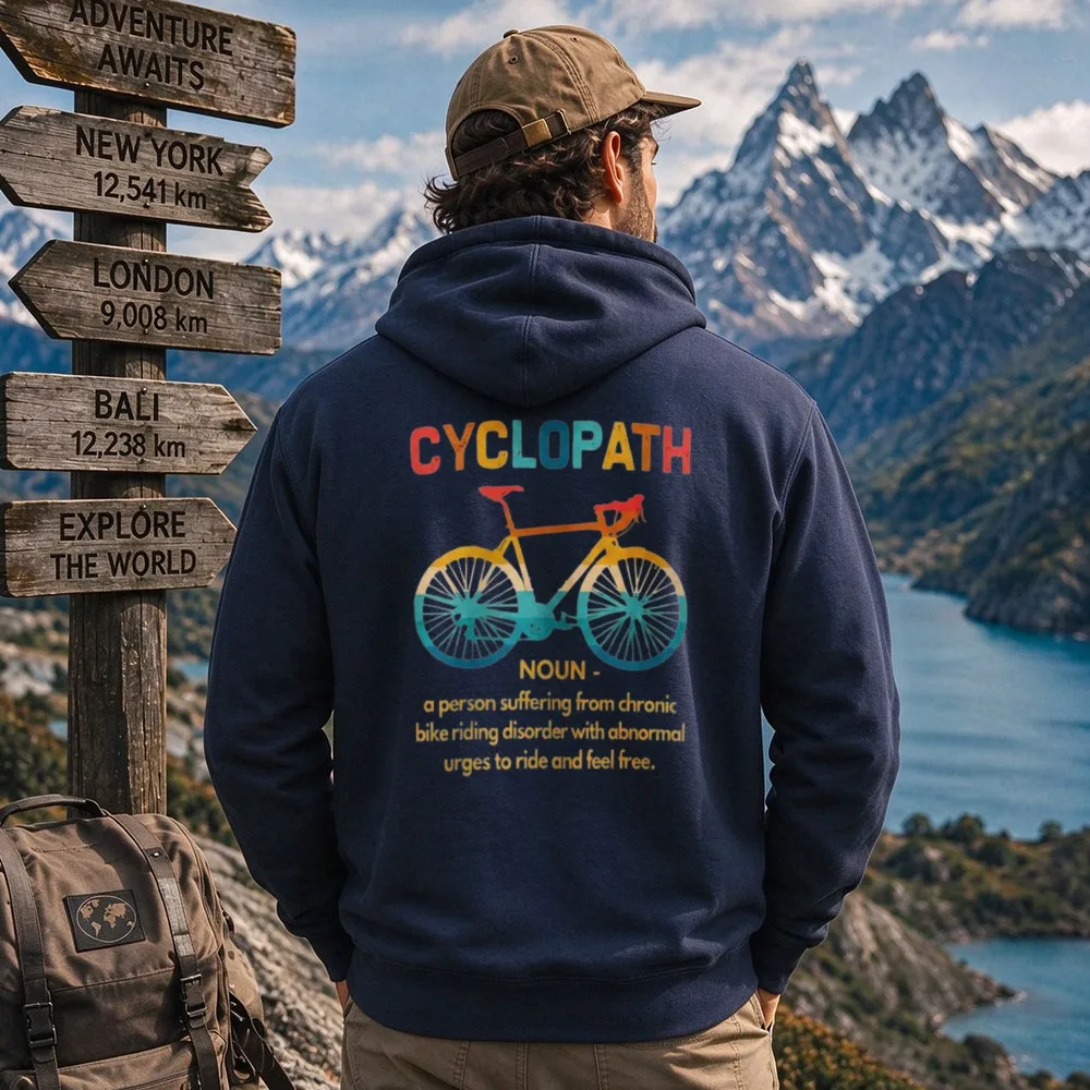 Cyclopath Funny Bicycle Definition Graphic Hoodie Unisex Retro Gradient Bike Back Print Pullover Cycling Enthusiast Outdoor Tops