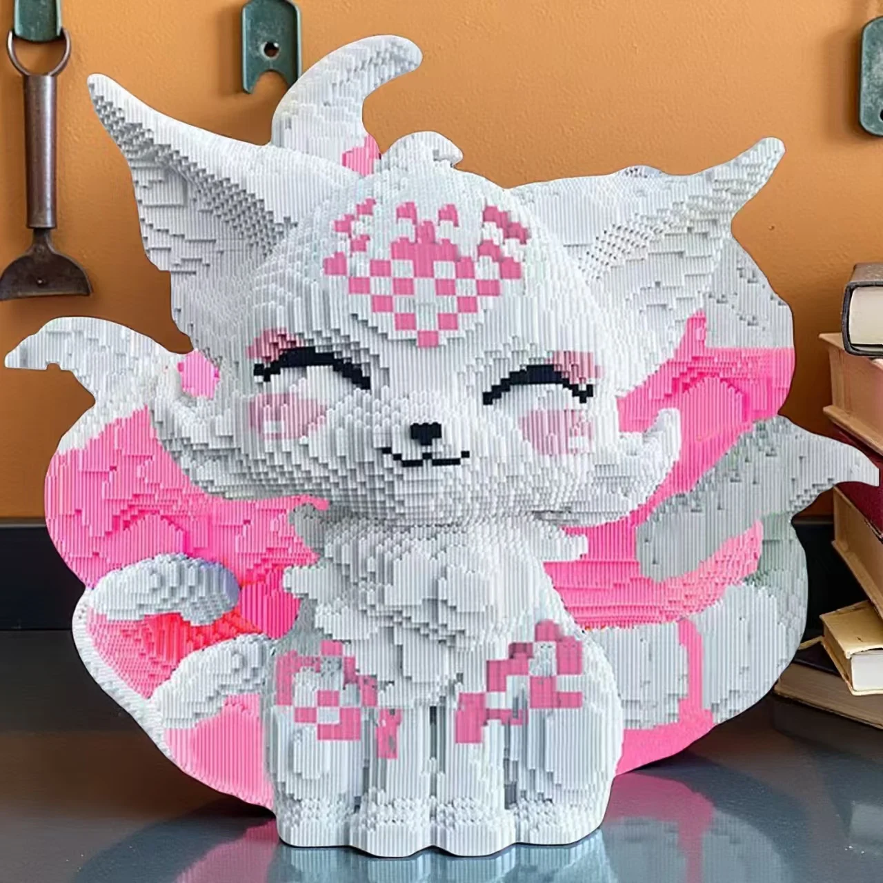 

5648-компонентный девчачий розовый девятихвостый строительный блок-головоломка с лисой - подарок для украшения гостиной, подходит для друзей, классов, Дня святого Валентина и Рождества