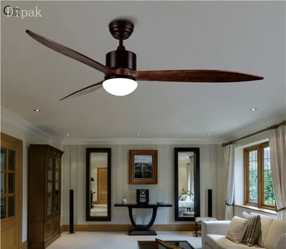 Fan Light 52/64 inch Large Ceiling Fan with Light No Light Solid Wood Blade Remote Control Reversible Motor LED 3 Color Bedroom