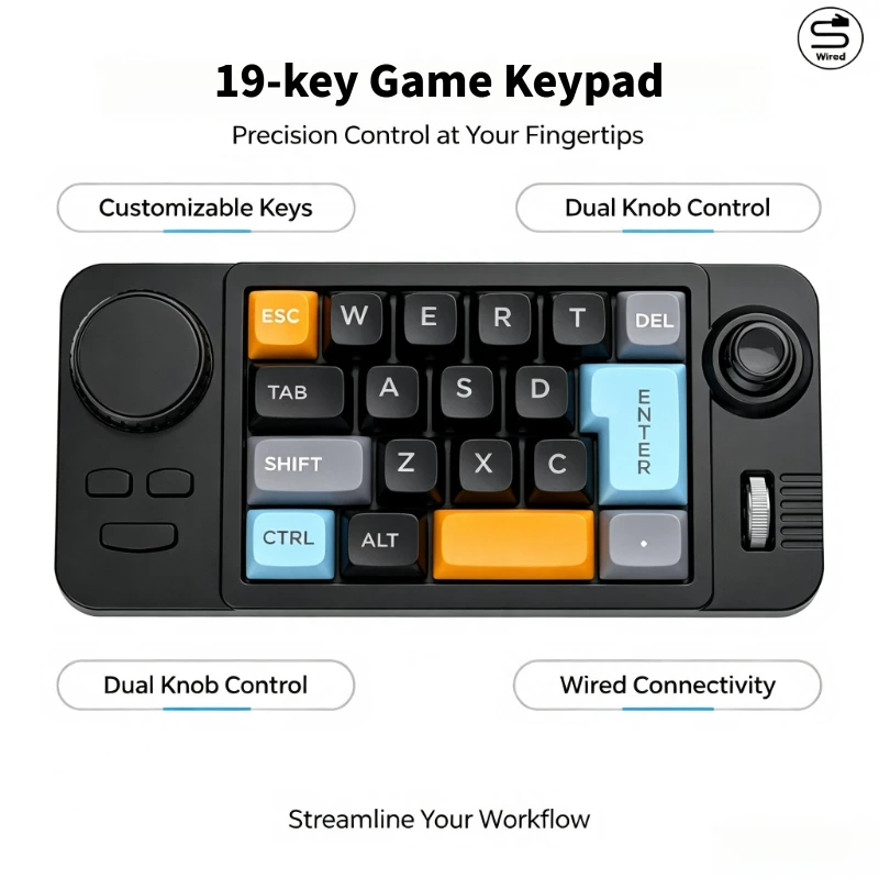 MECHREVO Z9 RGB Wired Mechanical Keyboard Programmable with Volume Scroll Wheel Game Joystick 19-Key Hot-Swappable Number Keypad