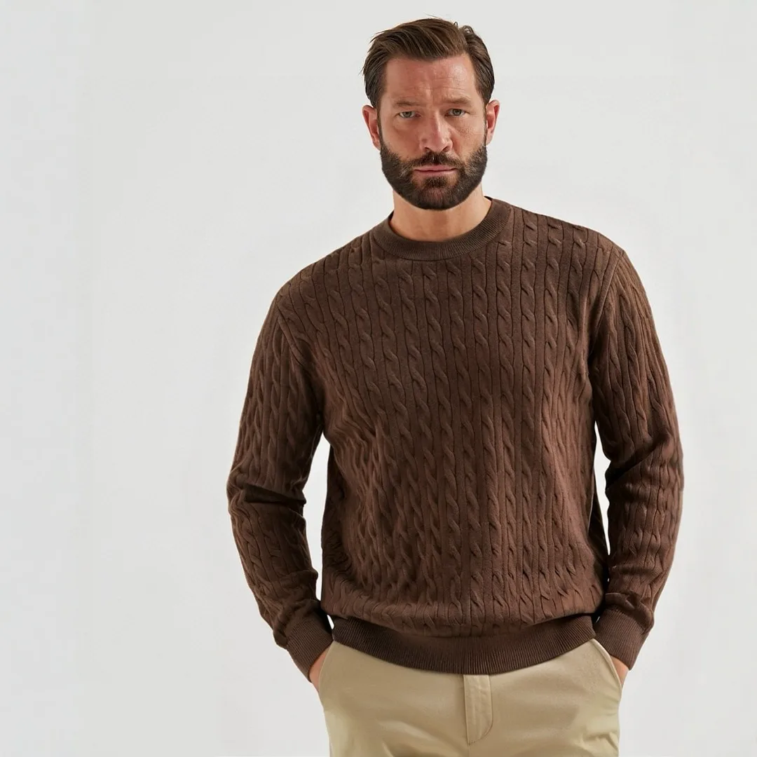 

Men's Knitted Wool Blend Casual Long Sve Sweater Autumn Winter New Sle Twist Yarn Busin Casual Loose Fit round Ne