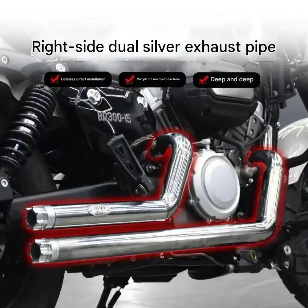 KEEWAY V-CRUISE 125 V302C modified with brass nozzles, full retro-style dual exhaust on the right side, deep and powerful sound.