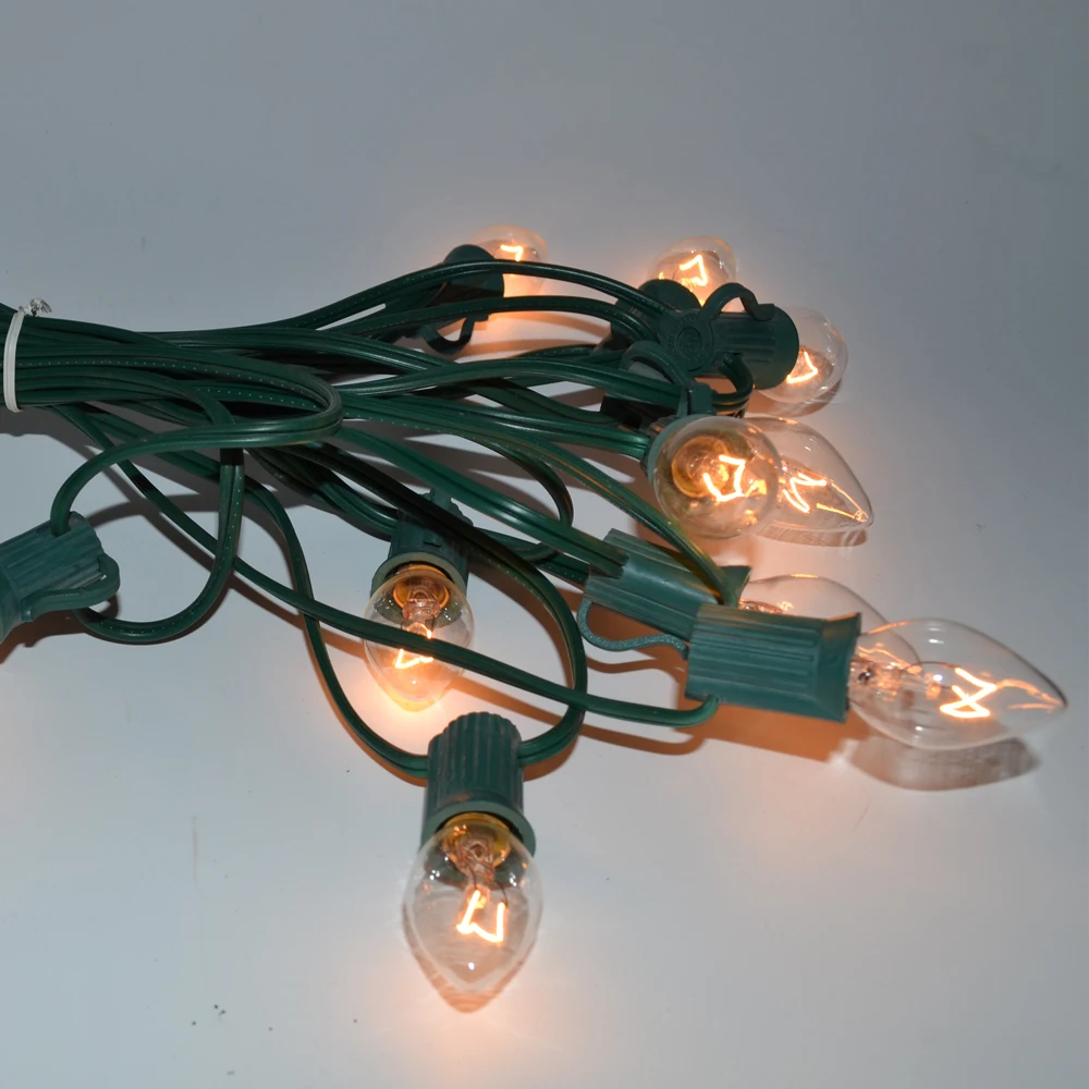 In347 Type C7 Guirxiété lumineuse Câble SPT-1 vert ou blanc 20 douilles avec 20 pièces Ampoule Fiche fondue Connexion bout à bout