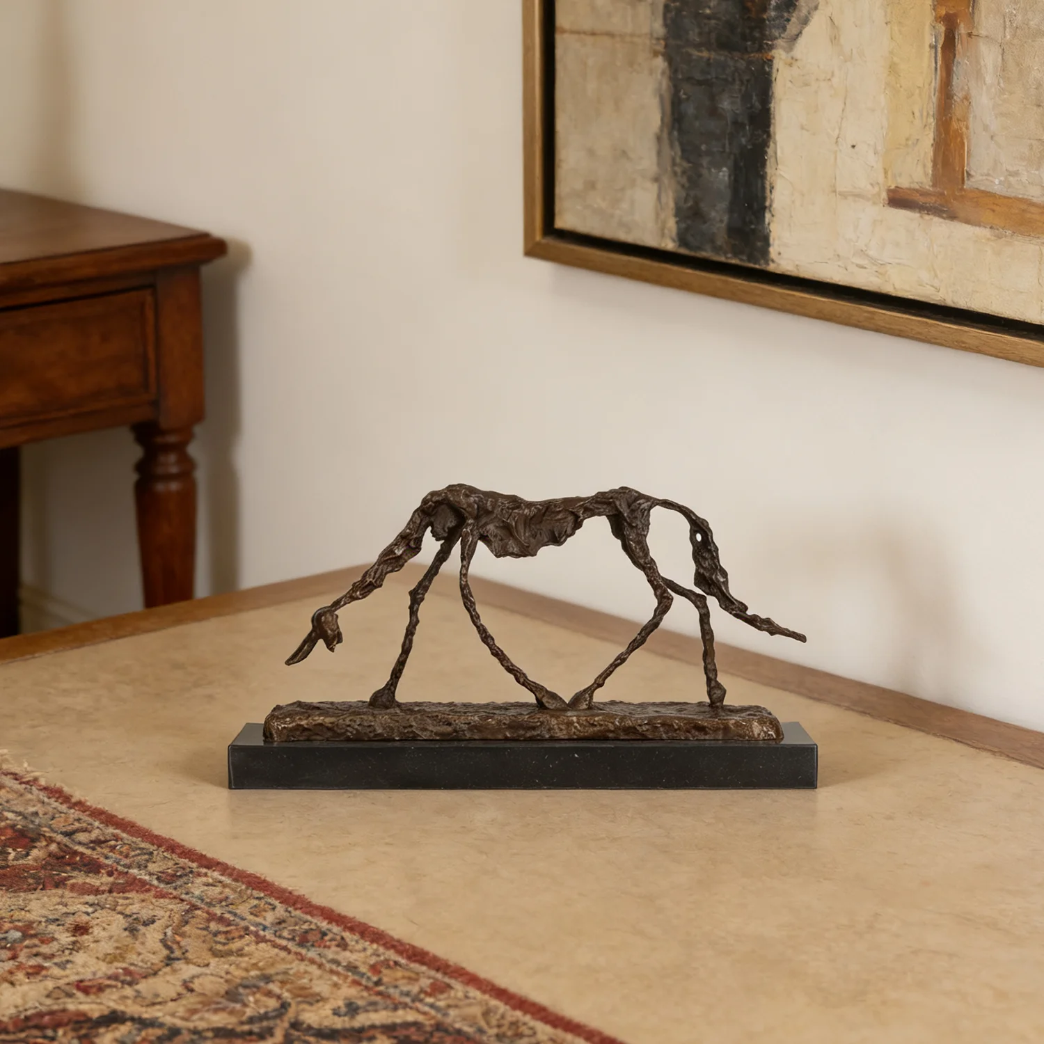 38cm Bronze Giacometti\'s Abstract Dog Statue Famous Sculpture Marble Base Collection Art Home Decor