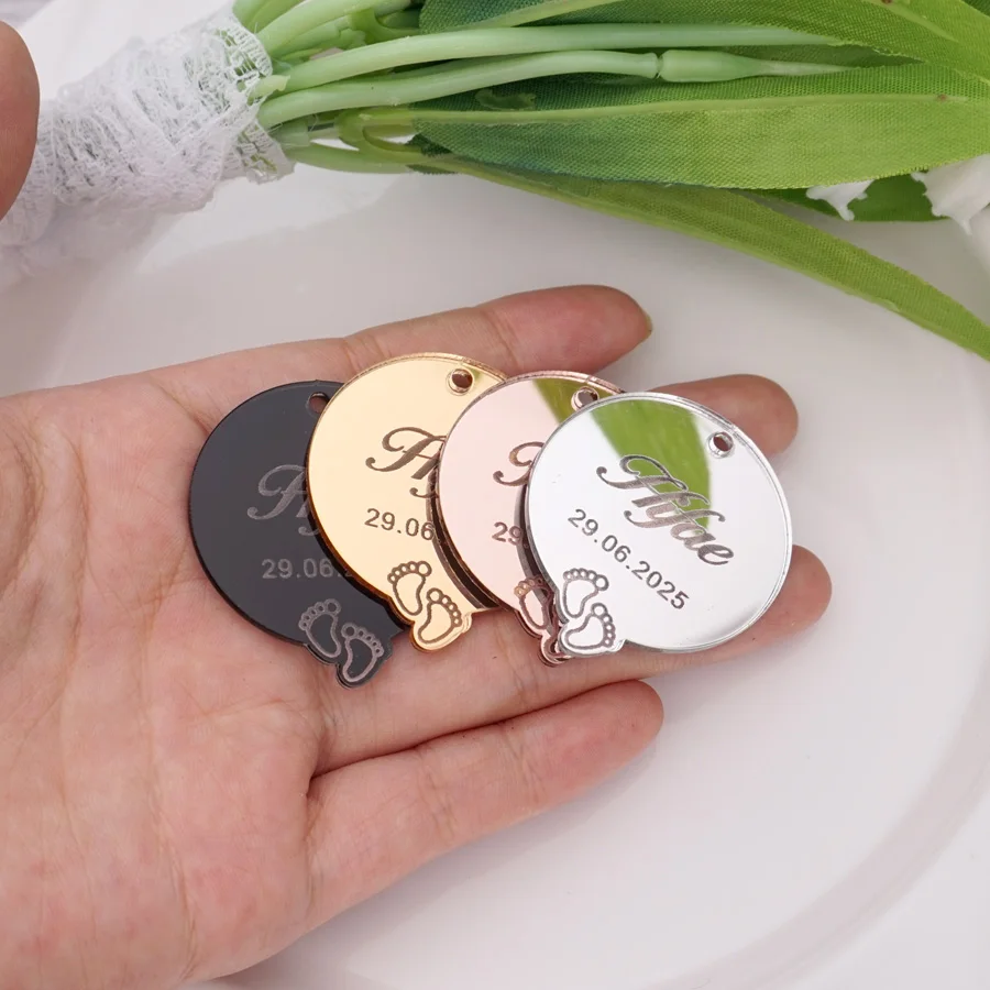 

3.5x4cm 3 Styles Christening&Baptism Hanging Tag Personalized Acrylic Mirror Small Tag Baby Shower Party Festival Decoration