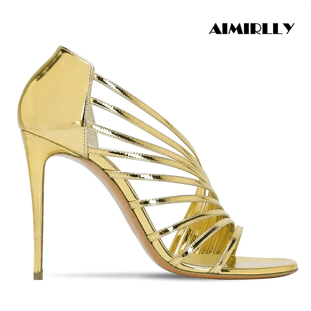 

Elegant Women's Strappy Sandals Peep Toe High Heel Shoes Stilettos Fashion Ladies Wedding Party Dress Heels Gold Customized