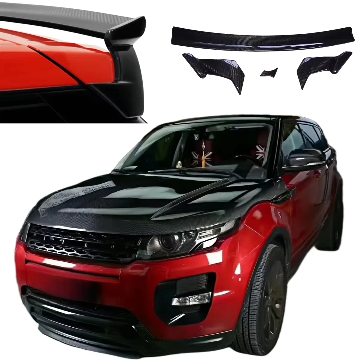 New for for Evoque Upgrade Carbon Fibre Bumper Bonnet Rear Roof Spoiler Wings Fit Air Dams Diffusers Universal