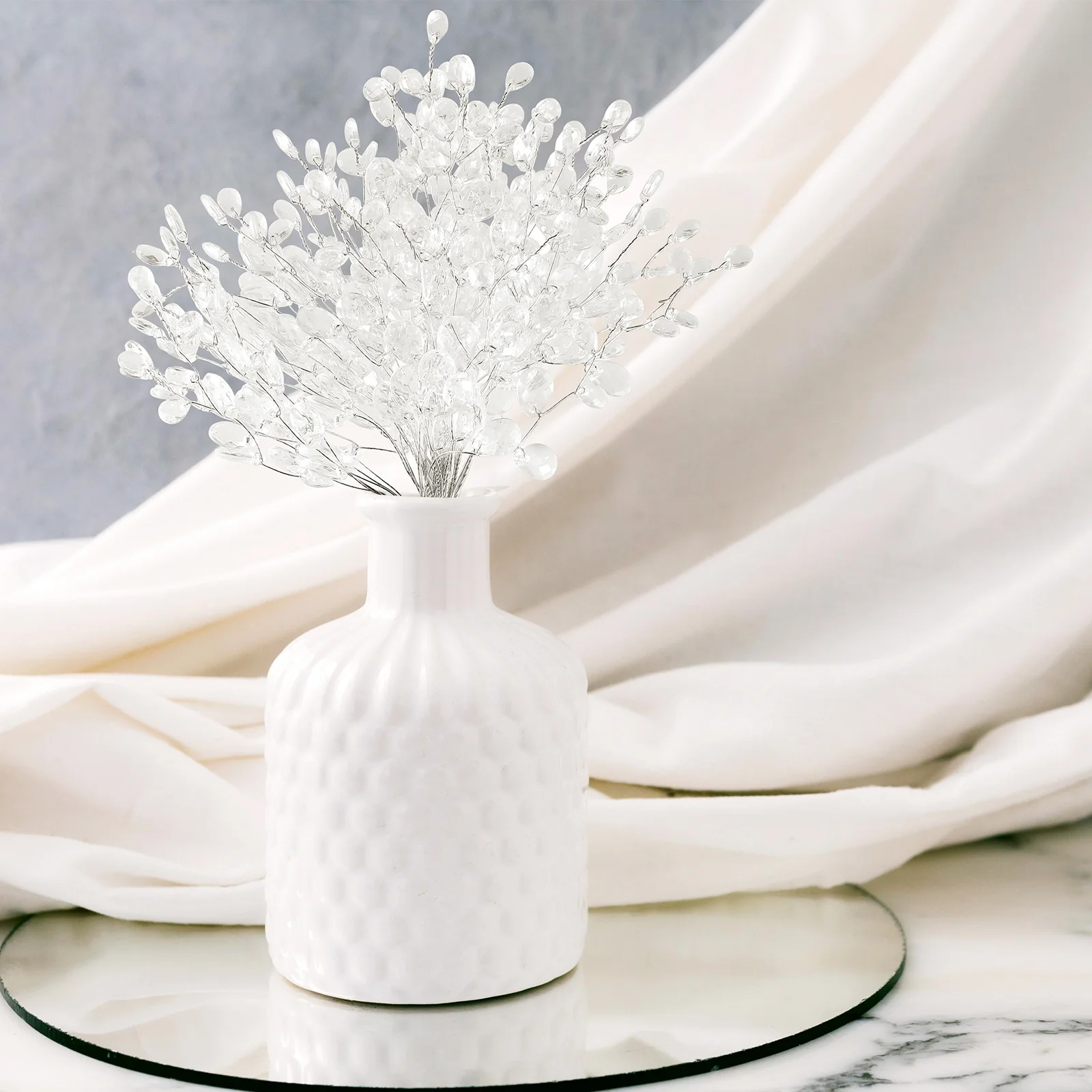 

50 Stems Artificial Bouquet Acrylic Bead Drops Spray 16cm Wedding Decor DIY Craft Clear Beads Branches Vases Artificial Bouquets