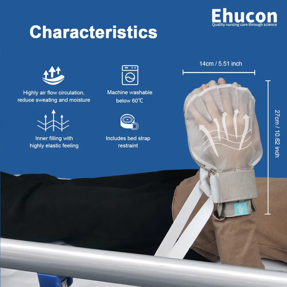 قفازات Ehucon Dementia Restraint - قطعتان، قفازات أمان للتحكم في الأصابع، مضادة للخدش لكبار السن/المرضى