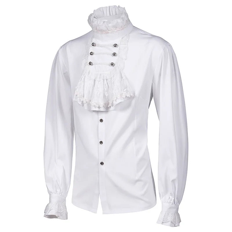 Mens Renaissance Costume Ruffled Long Sleeve Lace UP Medieval Steampunk Pirate Shirt Cosplay Prince Drama Stage Costume Tops