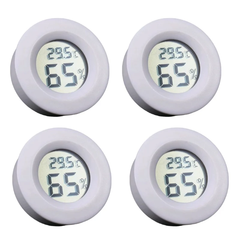 4pcs Mini Hygrometer Thermometer Fahrenheit or Celsius Meter Digital LCD Monitor Indoor Room Round Humidity Temperature Gauge