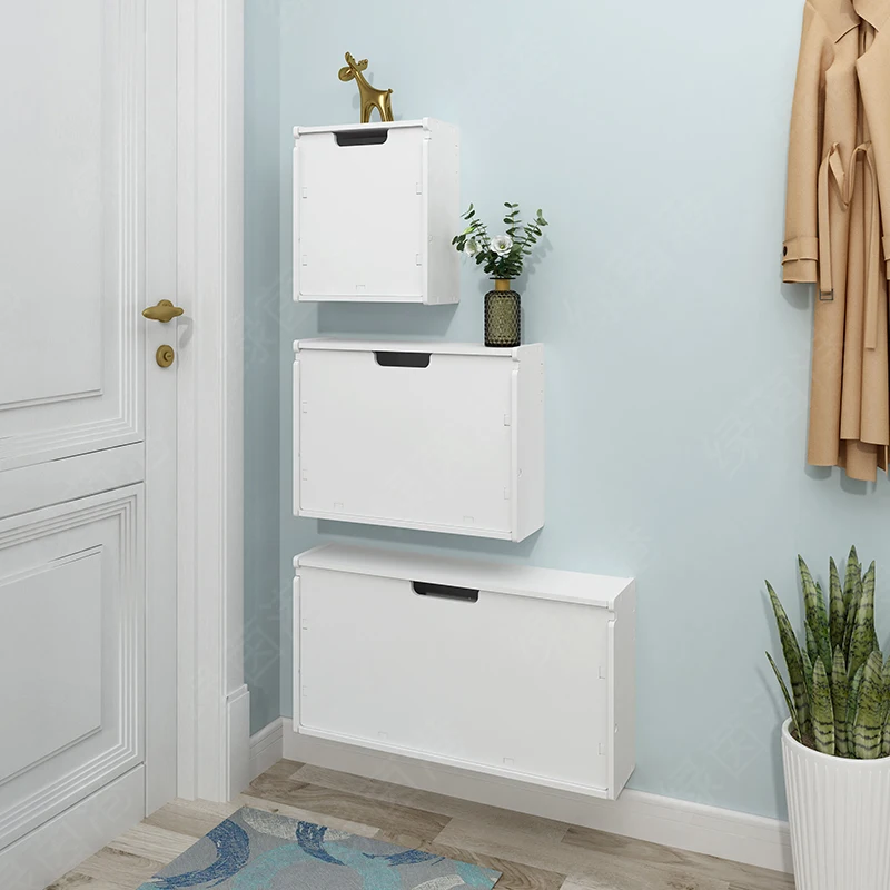 ‌Space-Saving Flip-Down Shoe Cabinet, Ultra-Slim Entryway Organizer, No-Drill Narrow Storage, Apartment-Friendly Hallway Locker