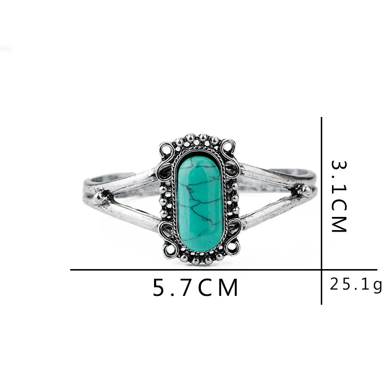 Bohemian Ethnic Style Floral Green Color Stone Opening Adjustable Bracelet Women\'s Retro Trend Holiday Jewelry Accessories