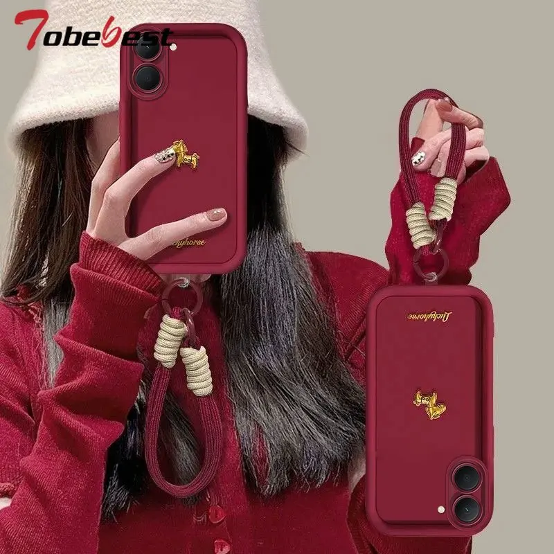 3D Gold Cartoon Cute Pony Wrist Strap Lanyard Case for Xiaomi Poco X8 Pro Max Redmi Turbo 5 Silicone Cover
