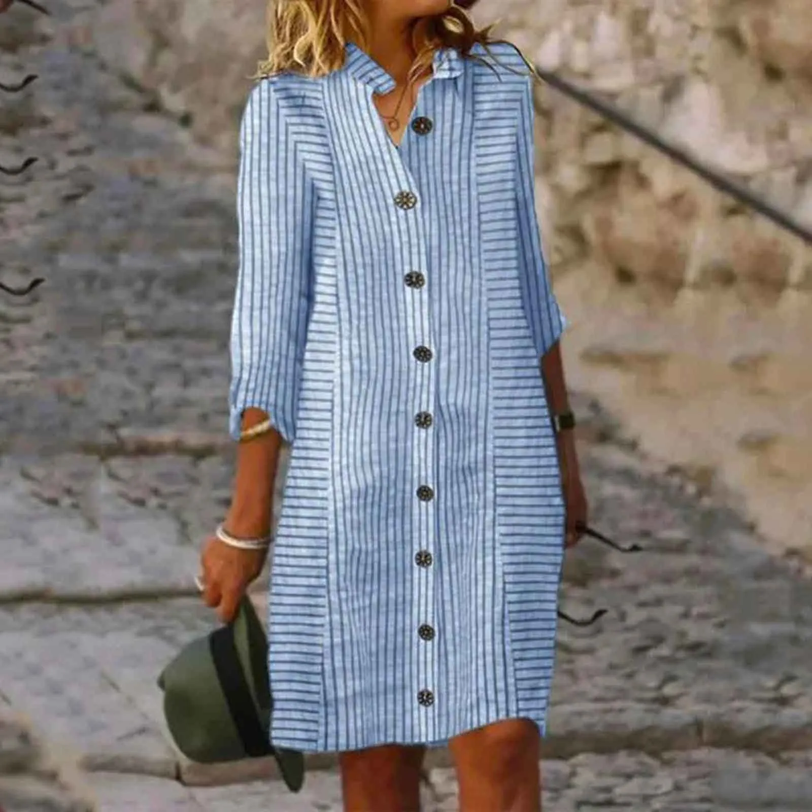 

Elegant Women's Shirt Dress Half Sleeve Solid Turn-Down Collar Single Breasted Dresses Commuter Style Loose Mini Dress Vestidos