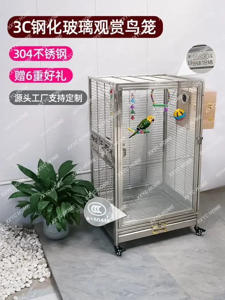 

Villa Bird Cage Transparent Glass Large Large Parrot Special Cage Breeding Cage Household