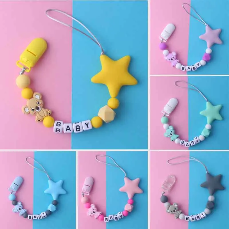 Personalized Name Custom Baby Pacifier Chain Clip Silicone Newborn Nipple Holder for Infant Baby Teether Chains Baby Accessories