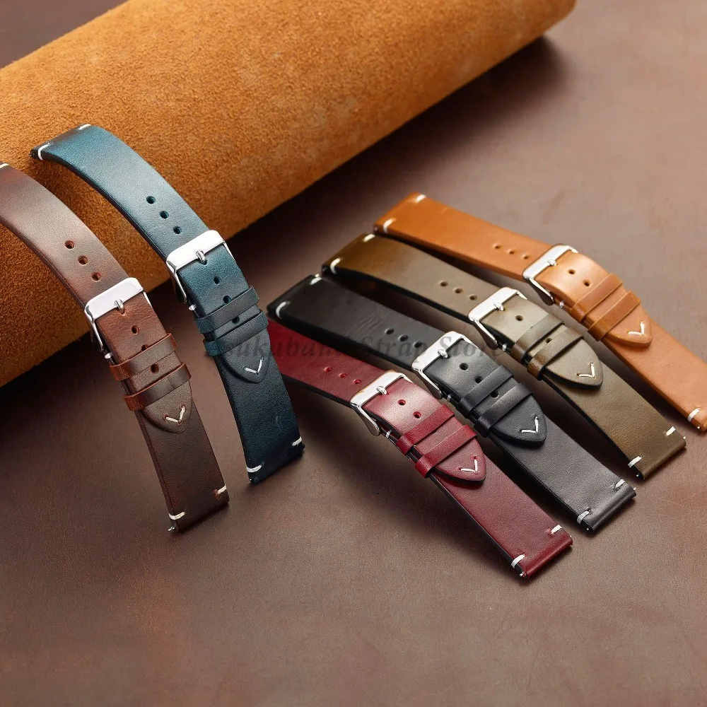 Handmade Retro Oil Wax Genuine Leather Calfskin Strap 18mm 19mm 20mm 21mm 22mm 24mm Quick Release Women Watch Band Accessories image 2