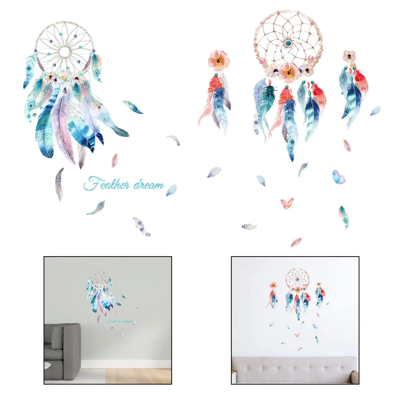 Blue Feather Bedroom Porch Commercial Wall Decor Wall Sticker Simple Stickers