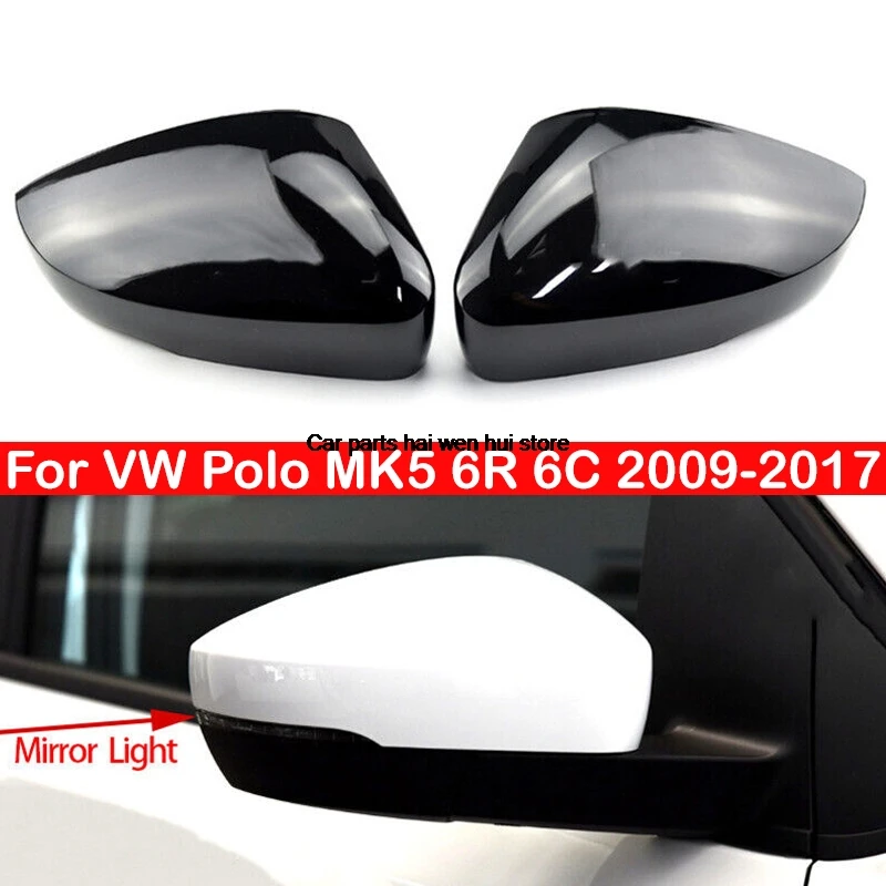 For VW Polo Mk5 6R 6C 2009-2017 Car Replacement Rearview Side Mirror Cover Wing Cap Exterior Door Case Trim Carbon Fiber Look