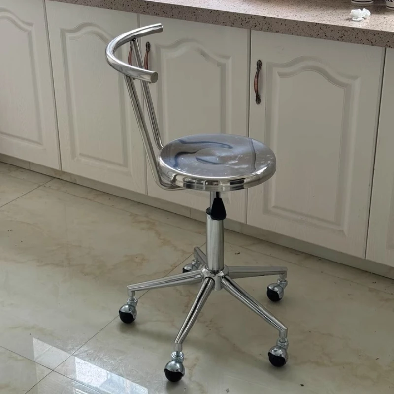 Stainless Steel Adjustable Height Stool Simple Lab Chair with Backrest Barber Chair for Salon Heavy-Duty Lifting Bar Stools