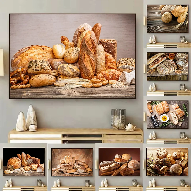 الخبز المشارك الغذاء الرغيف الفرنسي القمح الكامل يطبع حائط لوح رسم الفن صور المطبخ موضوع خبز غرفة المخابز ديكور المنزل #1