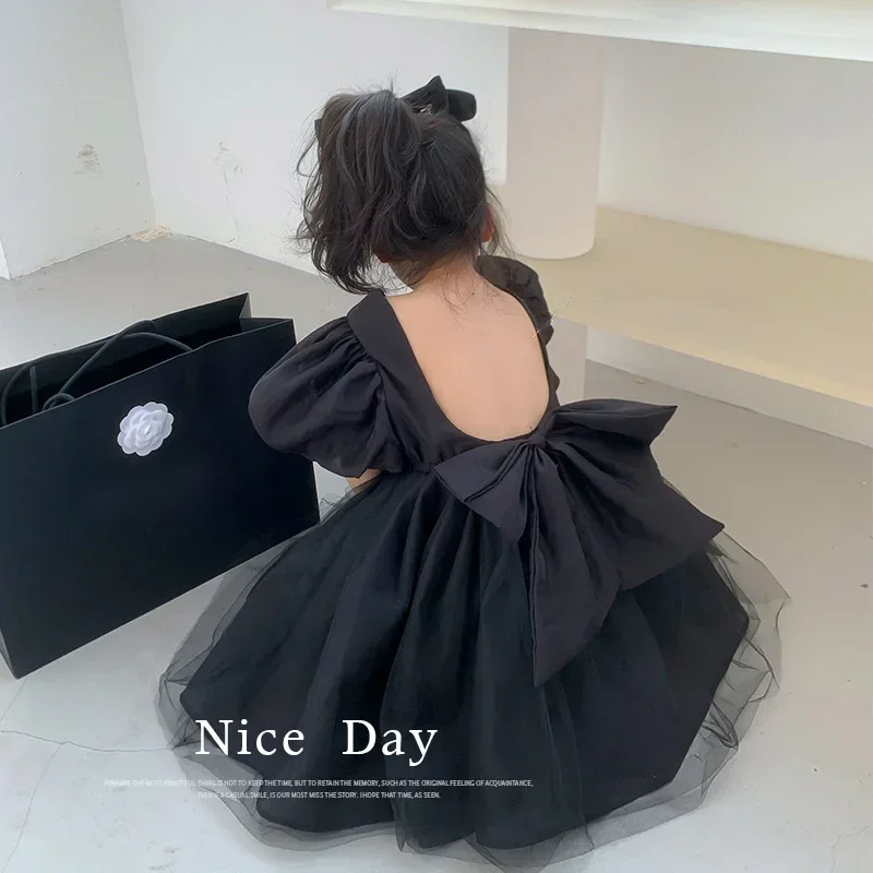 

2023 Classic Girl Dress Fashion Princess Prom Outfit Causal Black Kids Tutu Clothing for 1-8Years Birthday Party Wear