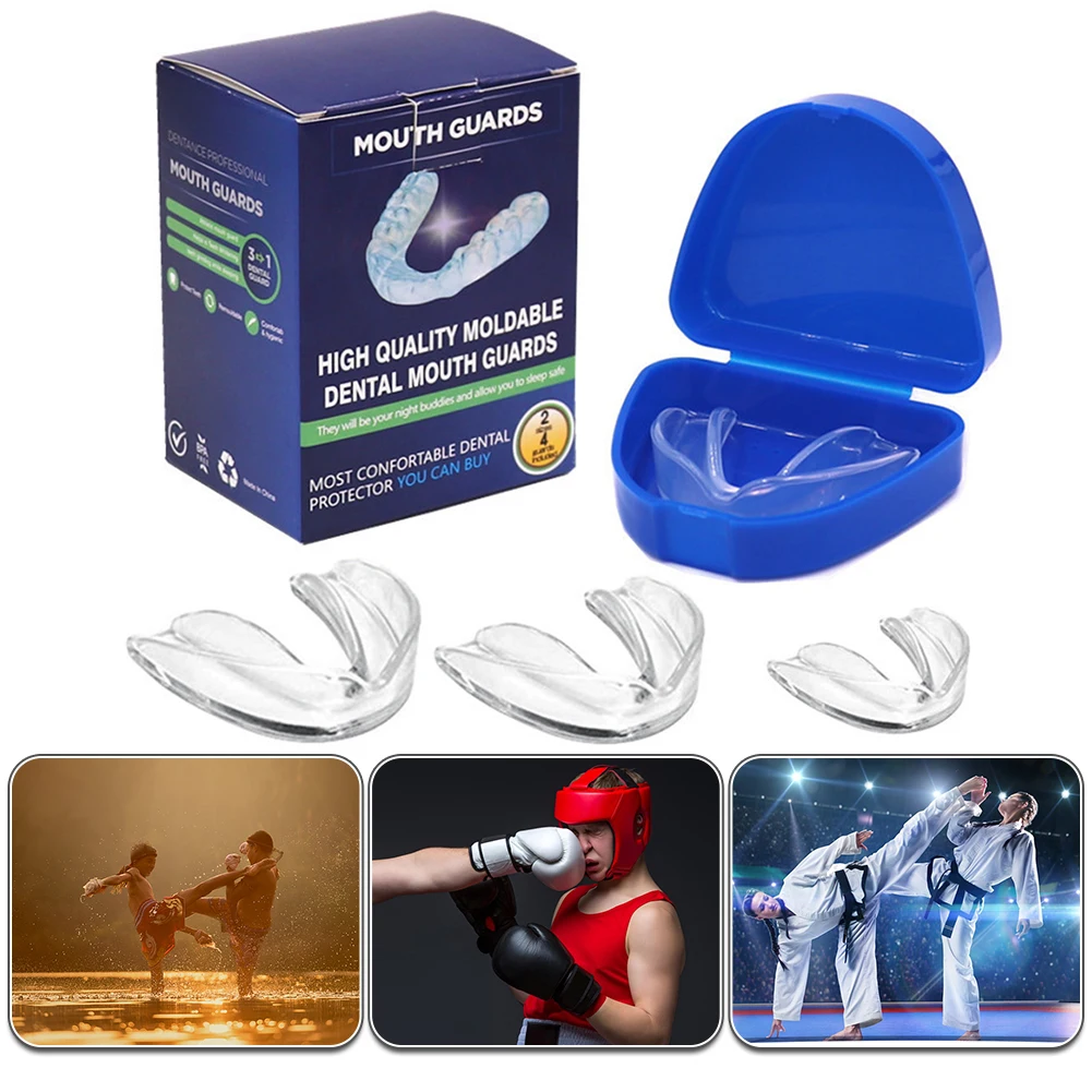 

4Pcs Teeth Protection EVA Anti-Grinding Mouth Protector Transparent Sports Mouth Guard Stop Bruxism for Teeth Clenching at Night