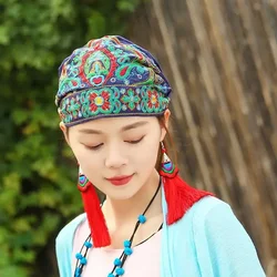 Women Mexican Style Ethnic Vintage Embroidery Flowers Travel Bandanas Red Print Hat Winter Leisure Boho Hats for Women 5 Colors