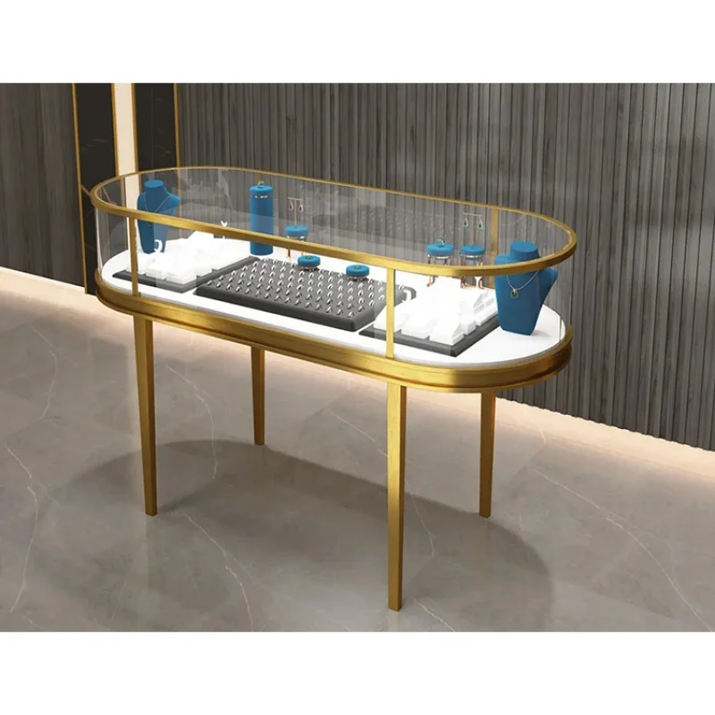 

Customize.Hongzhan Rectangular Jewelry Display Cabinet Metallic Spray Paint Curved Glass LED Lighting Waterproof