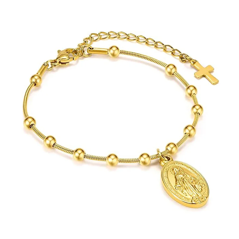 

catholic bracelet Mary Charm Bracelet Women Gold Color Stainless Steel Bracelets Christian Catholic Religious Jewelry