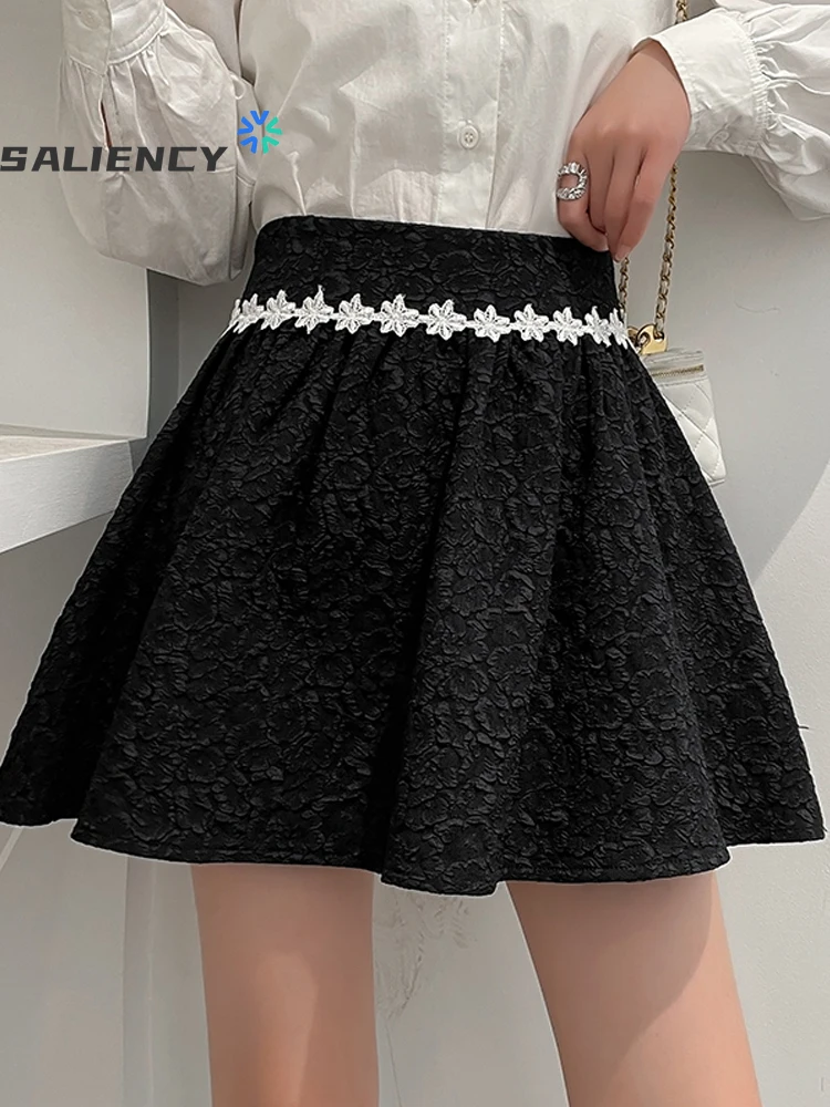 

Lace Stitching Puffy Mini Skirt Women Spring Pleated Skirt High Waist Slim A-line Pleated Jk Skirt Casual Korean Sexy Streetwear